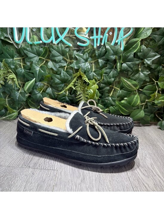 LL Bean Slippers Men Size 12 M Shoes Black Sheepskin Shearling Moccasins main image 9